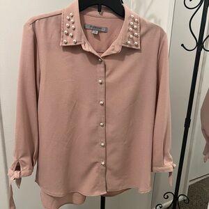 Marc New York Pink Embellished 3/4 Sleeve Blouse